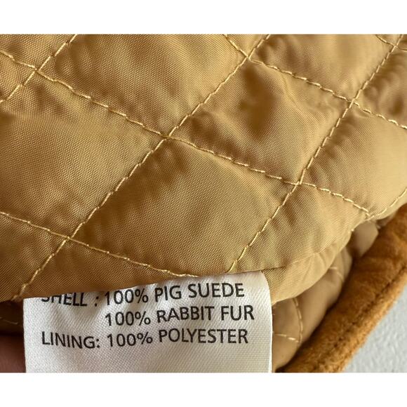 Two Percent Homme Vest Women Small Brown Pig Suede Rabbit Fur Collared Full Zip - Picture 6 of 11